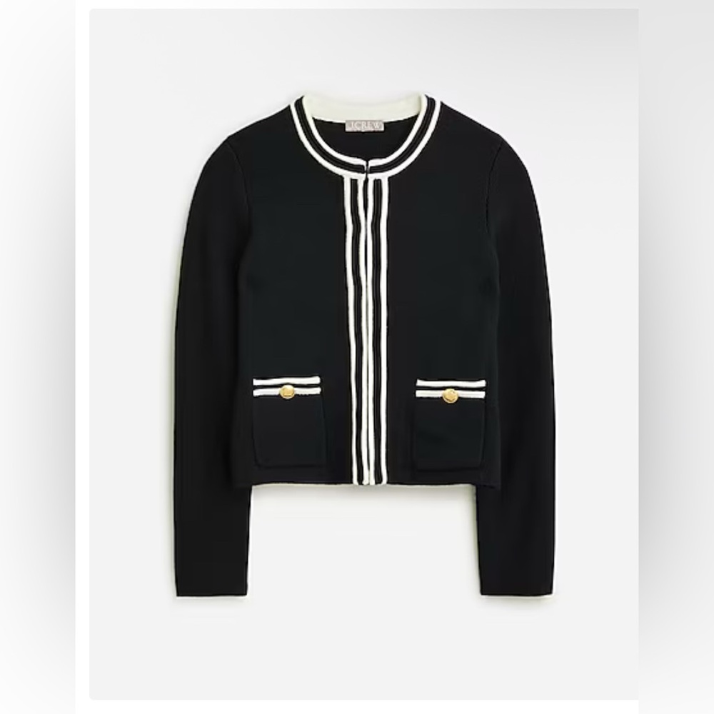 J. Crew Emilie sweater lady jacket with contrast trim (Black)